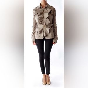 Anthropologie elevenses Ruffled Belted Jacket in Khaki
